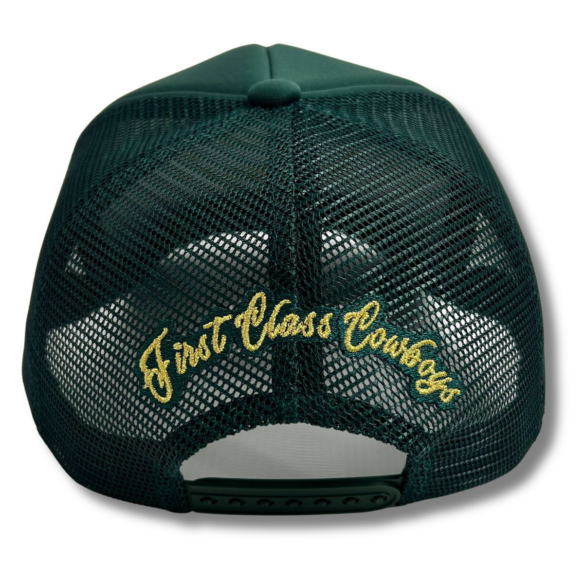 Beverly Hills Rodeo Trucker Hat Green Gold First Class Cowboys